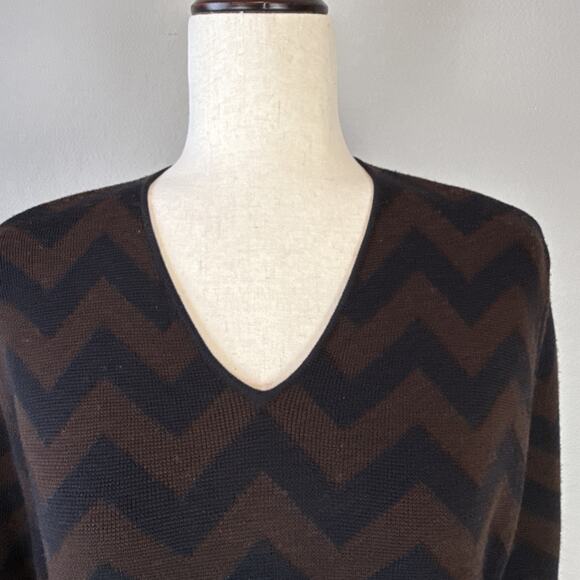 Classiques Entier Tunic Sweater Size M Chevron Zigzag Brown Black Merino Wool - Picture 3 of 7